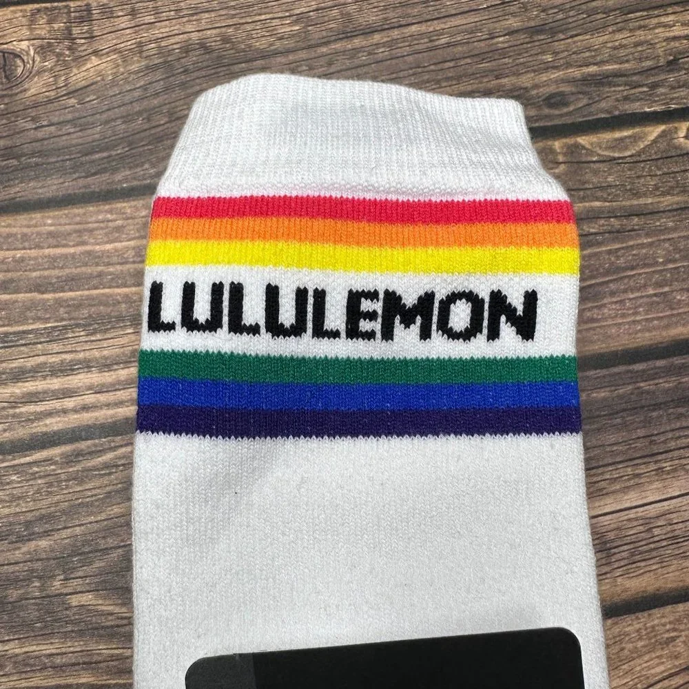 Lululemon Men's Daily Stride Crew Sock *Stripe NWT Size XL (Rainbow White) - Picture 4 of 11